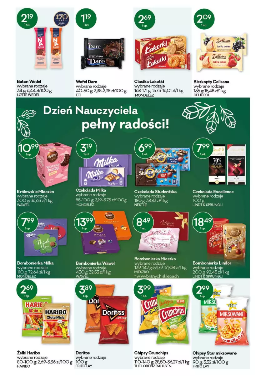 Gazetka promocyjna Groszek - Gazetka - ważna 07.10 do 19.10.2021 - strona 9 - produkty: Baton, Biszkopty, Chipsy, Ciastka, Crunchips, Czekolada, Fa, Haribo, Isana, Królewski, Królewskie Mleczko, Lindor, Lindt, Milka, Mleczko, Wawel