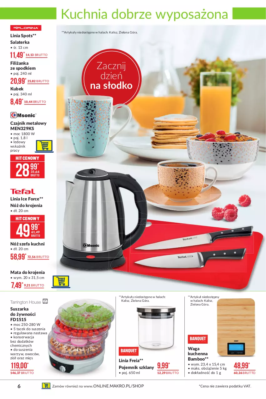 Gazetka promocyjna Makro - [Oferta promocyjna] Artykuły przemysłowe - ważna 01.06 do 14.06.2021 - strona 6 - produkty: Czajnik, Fa, Filiżanka, Kubek, Kuchnia, Nóż szefa kuchni, Pojemnik, Pojemnik szklany, Salaterka, Ser, Suszarka, Waga