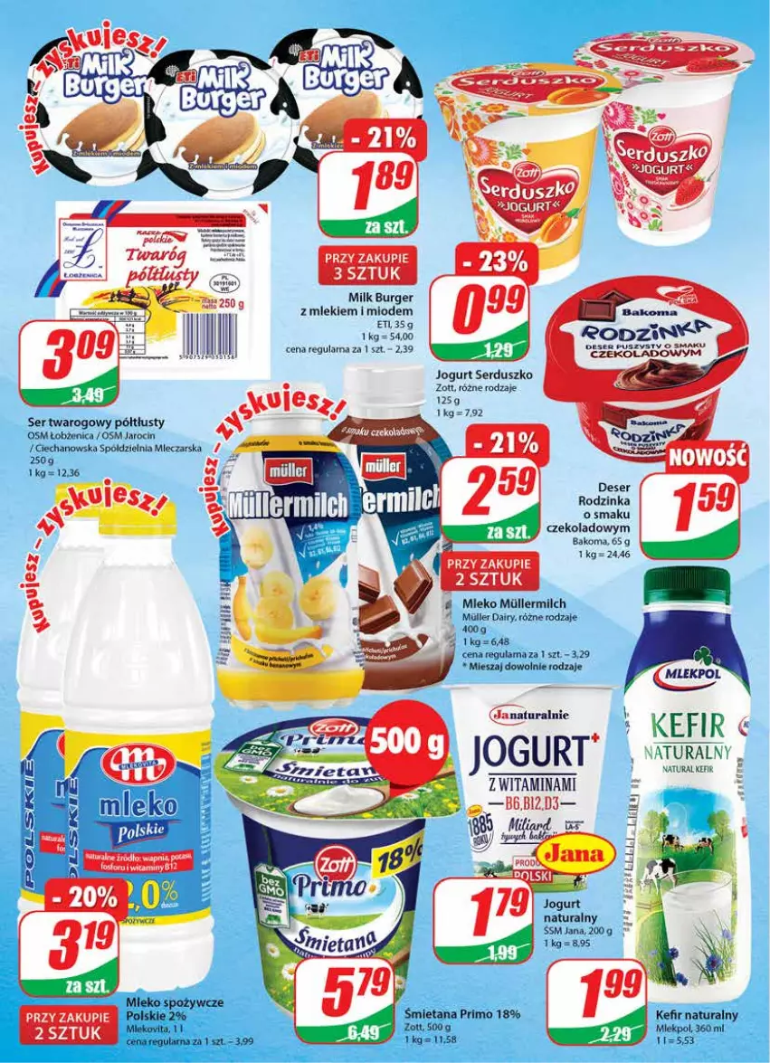 Gazetka promocyjna Dino - Gazetka - ważna 15.02 do 21.02.2023 - strona 14 - produkty: Bakoma, Burger, Inka, Jogurt, Kefir, Kefir naturalny, Mleko, Rama, Ser, Ser twarogowy, Zott