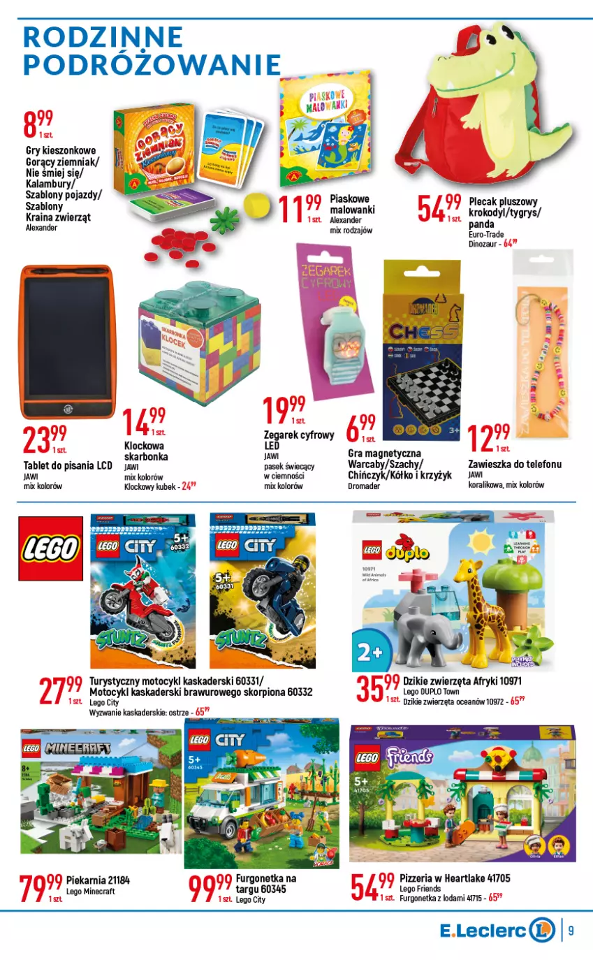 Gazetka promocyjna E Leclerc - ważna 07.06 do 18.06.2022 - strona 9 - produkty: Dinozaur, Gra, Gry, Kask, Kubek, LEGO, LEGO City, LEGO Duplo, LEGO Friends, LEGO Minecraft, Minecraft, Panda, Pasek, Plecak, Szachy, Tablet, Telefon, Urgo, Zegar, Zegarek, Zwierzęta