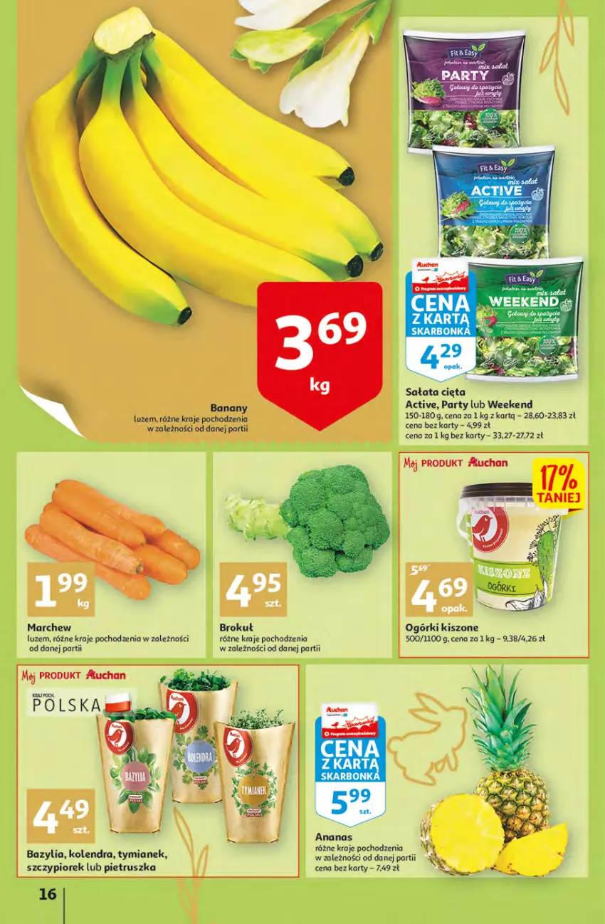 Gazetka promocyjna Auchan - przeNISKIE CENY przesmaczna Wielkanoc Hipermarkety - ważna 07.04 do 16.04.2022 - strona 16 - produkty: Ananas, Banany, Bazyl, Bazylia, Kolendra, Pietruszka, Sałat