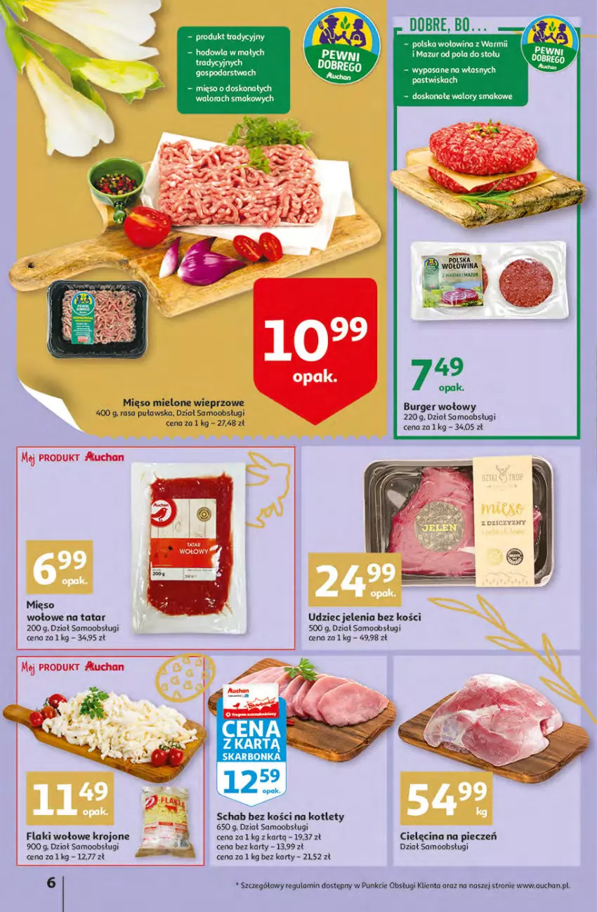 Gazetka promocyjna Auchan - przeNISKIE CENY przesmaczna Wielkanoc Hipermarkety - ważna 07.04 do 16.04.2022 - strona 6 - produkty: Burger, Flaki, Flaki wołowe, Kotlet, Mięso, Mięso mielone, Mięso wołowe, Piec, Schab bez kości, Wołowina