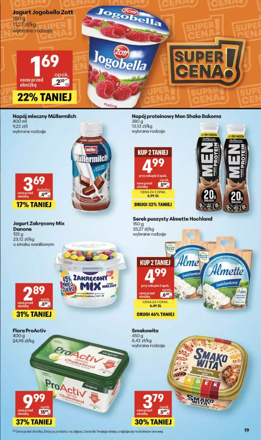 Gazetka promocyjna Delikatesy Centrum - Franczyza DC06 Czwartek - ważna 05.02 do 11.02.2026 - strona 19 - produkty: Almette, Bakoma, Bell, Bella, Danone, Flora, Hochland, Jogobella, Jogurt, Napój, Napój mleczny, Ser, Serek, Serek puszysty, Smakowita, Zott