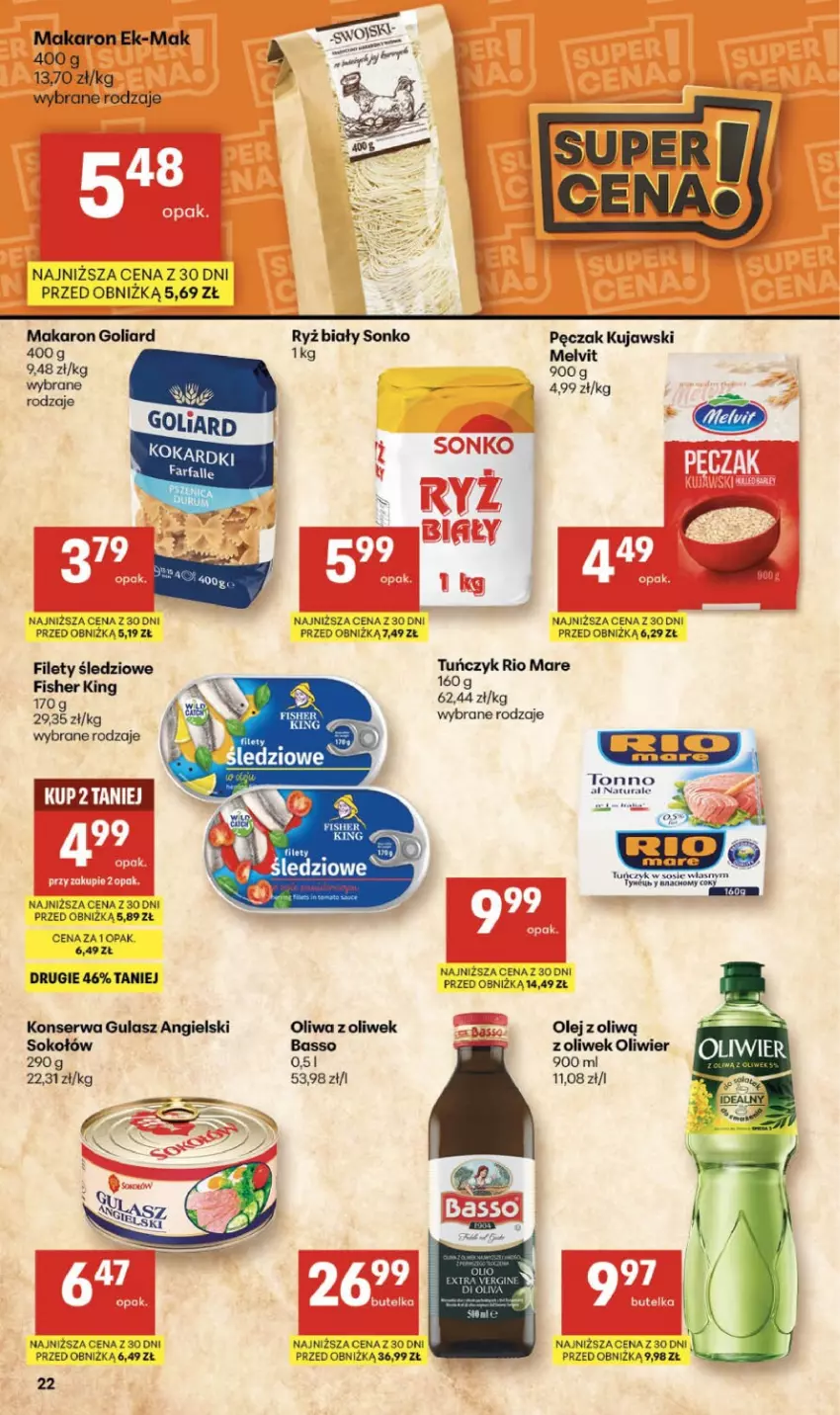 Gazetka promocyjna Delikatesy Centrum - Franczyza DC06 Czwartek - ważna 05.02 do 11.02.2026 - strona 22 - produkty: Goliard, Kujawski, Makaron, Melvit, Olej, Oliwa z oliwek, Rio Mare, Ryż, Ryż biały, Ser, Sok, Sokołów, Sonko, Tuńczyk