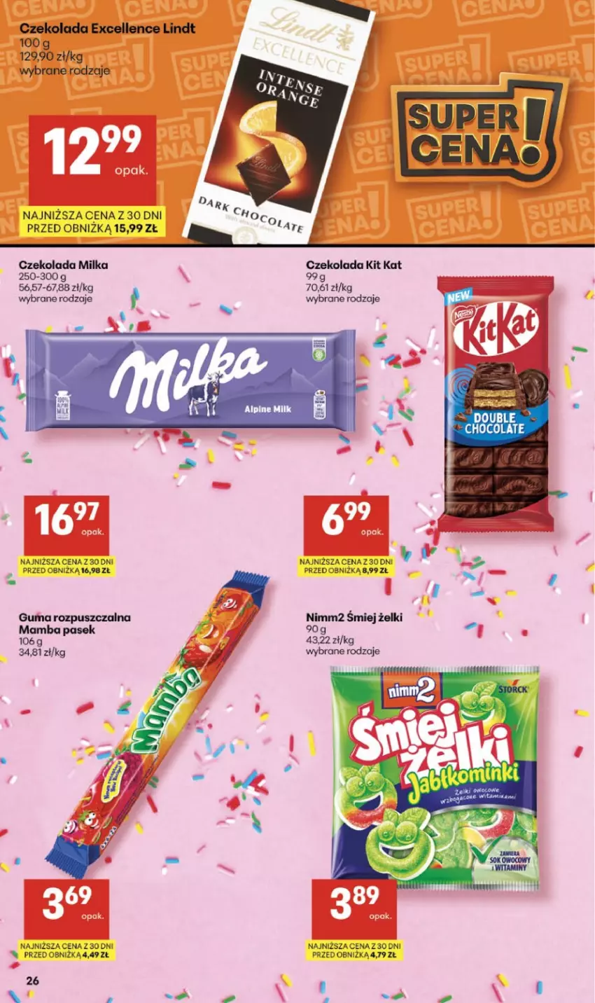 Gazetka promocyjna Delikatesy Centrum - Franczyza DC06 Czwartek - ważna 05.02 do 11.02.2026 - strona 26 - produkty: Czekolada, Fa, Guma rozpuszczalna, Kit Kat, Lindt, Mamba, Milka, Nimm2, Pasek