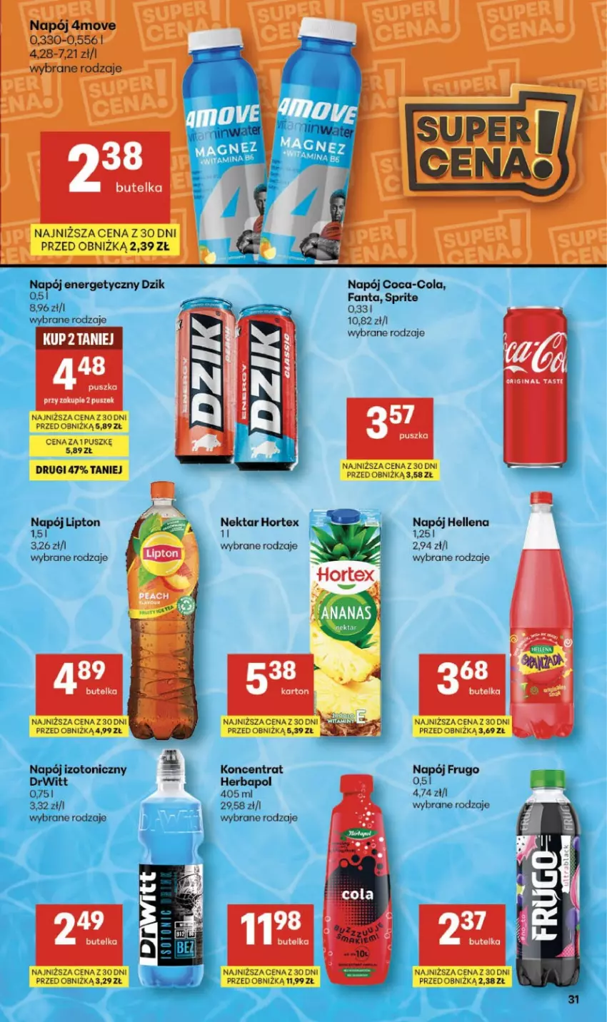 Gazetka promocyjna Delikatesy Centrum - Franczyza DC06 Czwartek - ważna 05.02 do 11.02.2026 - strona 31 - produkty: Coca-Cola, Fa, Fanta, Gin, Hellena, Hortex, K2, Lipton, Napój, Napój energetyczny, Napój izotoniczny, Nektar, Sprite