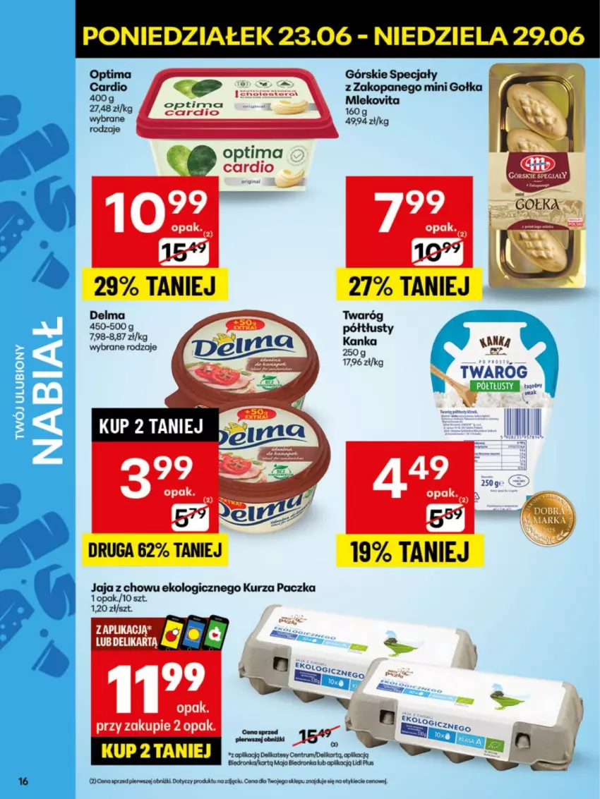 Gazetka promocyjna Delikatesy Centrum - Franczyza DC26 Poniedziałek - ważna 23.06 do 29.06.2025 - strona 16 - produkty: Delma, Dron, Jaja, Mleko, Mlekovita, Optima, Twaróg