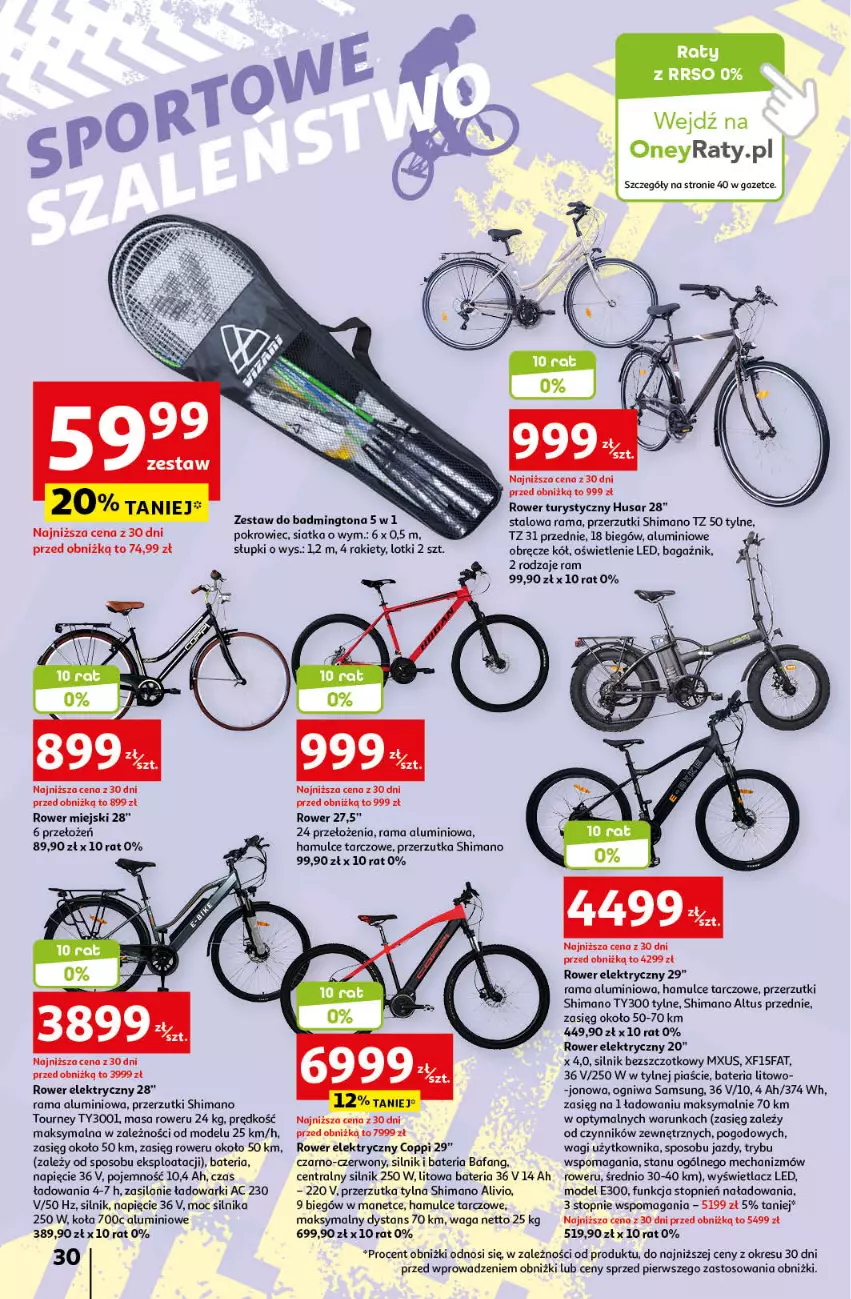 Gazetka promocyjna Auchan - Gazetka Korzyści na lato Hipermarket Auchan - ważna 29.06 do 05.07.2023 - strona 30 - produkty: Bateria, Fa, Pokrowiec, Rama, Rower, Rower elektryczny, Samsung, Siatka, Silan, Top, Waga, Wagi