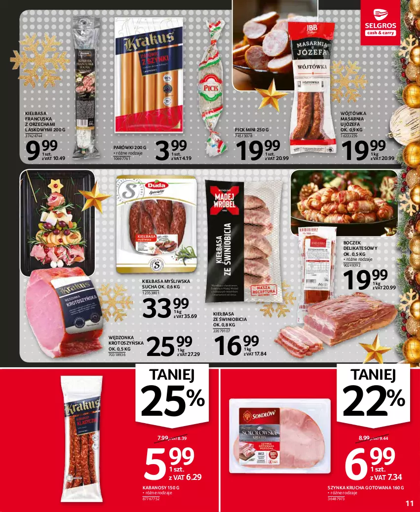 Gazetka promocyjna Selgros - Oferta spożywcza - ważna 02.12 do 15.12.2021 - strona 11 - produkty: BIC, Boczek, Fa, Kabanos, Kiełbasa, Parówki, Szynka