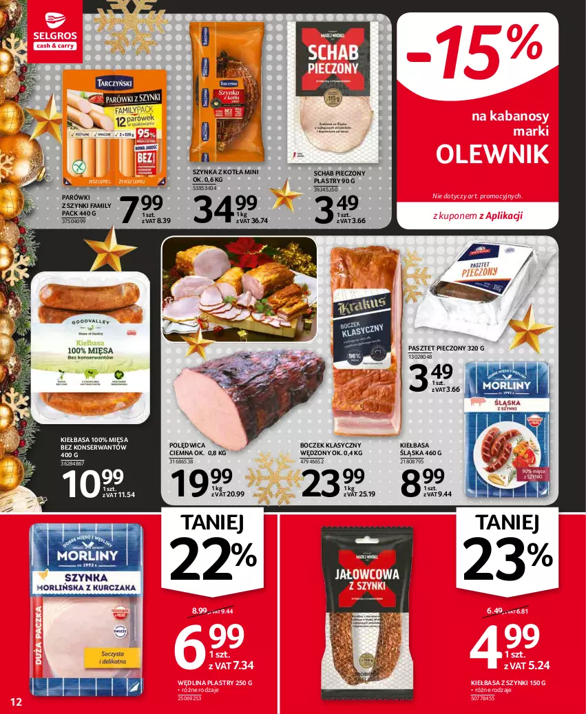 Gazetka promocyjna Selgros - Oferta spożywcza - ważna 02.12 do 15.12.2021 - strona 12 - produkty: Boczek, Fa, Kabanos, Kiełbasa, Kiełbasa śląska, Olewnik, Parówki, Parówki z szynki, Pasztet, Piec, Polędwica, Schab pieczony, Ser, Szynka, Wędlina