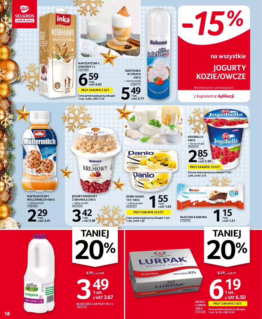 Gazetka promocyjna Selgros - Oferta spożywcza - ważna 02.12 do 15.12.2021 - strona 18 - produkty: Bell, Bella, Danio, Gra, Jogobella, Jogurt, Lurpak, Masło, Mleczna kanapka, Mleko, Mleko bez laktozy, Müller, Müllermilch, Napój, Napój mleczny, Ryż, Ser, Serek