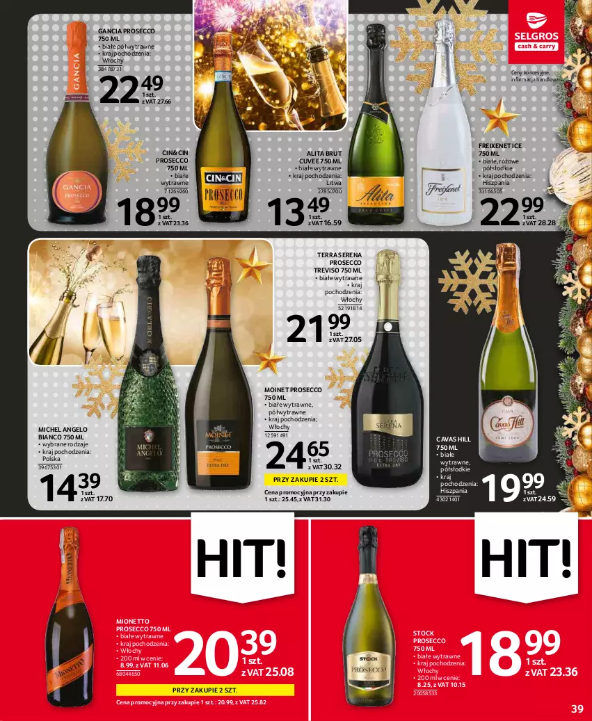 Gazetka promocyjna Selgros - Oferta spożywcza - ważna 02.12 do 15.12.2021 - strona 39 - produkty: Gancia, Mionetto, Prosecco, Ser, Stock