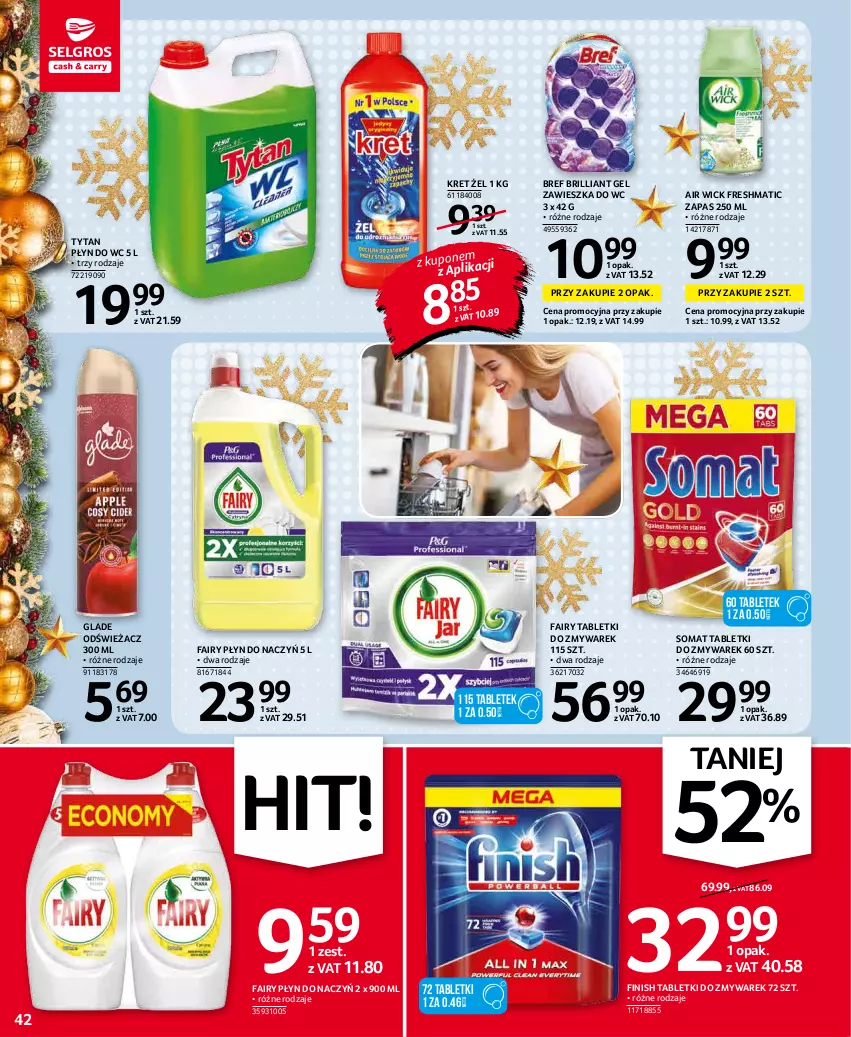 Gazetka promocyjna Selgros - Oferta spożywcza - ważna 02.12 do 15.12.2021 - strona 42 - produkty: Air Wick, Bref, Fa, Fairy, Finish, Kret, Płyn do wc, Somat, Tablet, Tytan, Zawieszka do wc