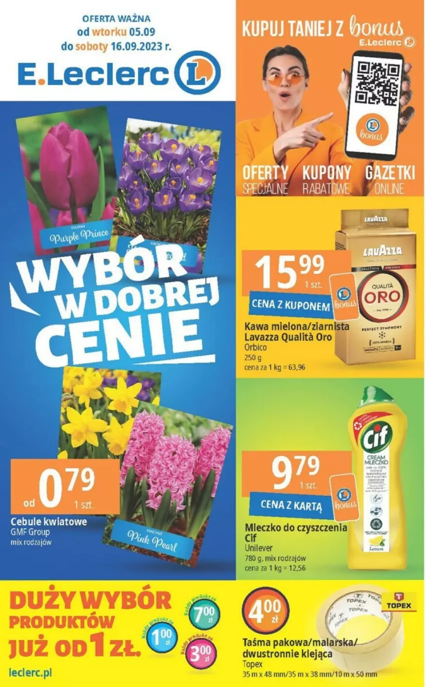 Gazetka promocyjna E Leclerc - ważna 05.09 do 16.09.2023 - strona 1 - produkty: BIC, Kawa, Kawa mielona, Klej, Lavazza, Mleczko, Taśma pakowa, Top