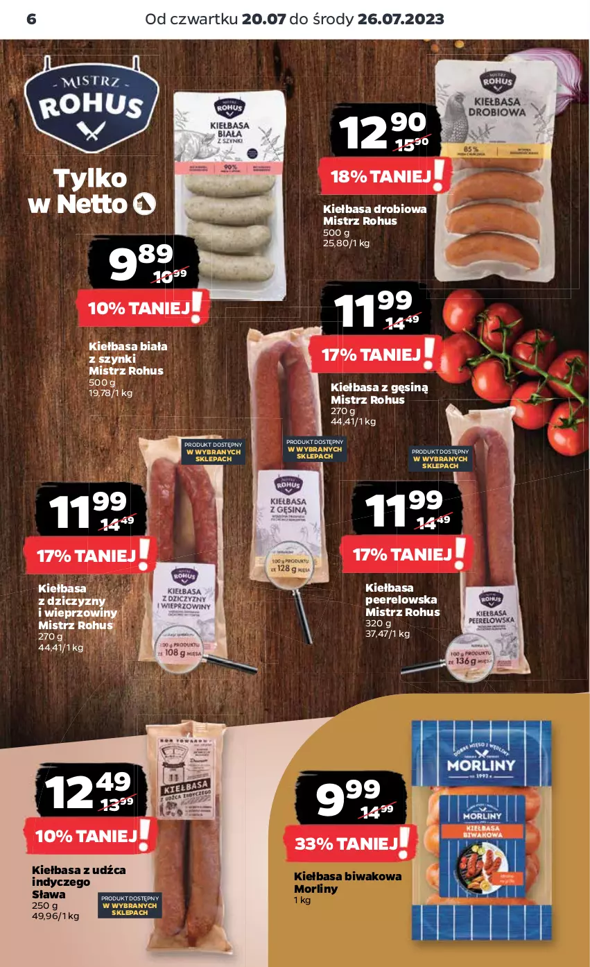 Gazetka promocyjna Netto - Artykuły spożywcze - ważna 20.07 do 26.07.2023 - strona 6 - produkty: Kiełbasa, Kiełbasa biała, Morliny