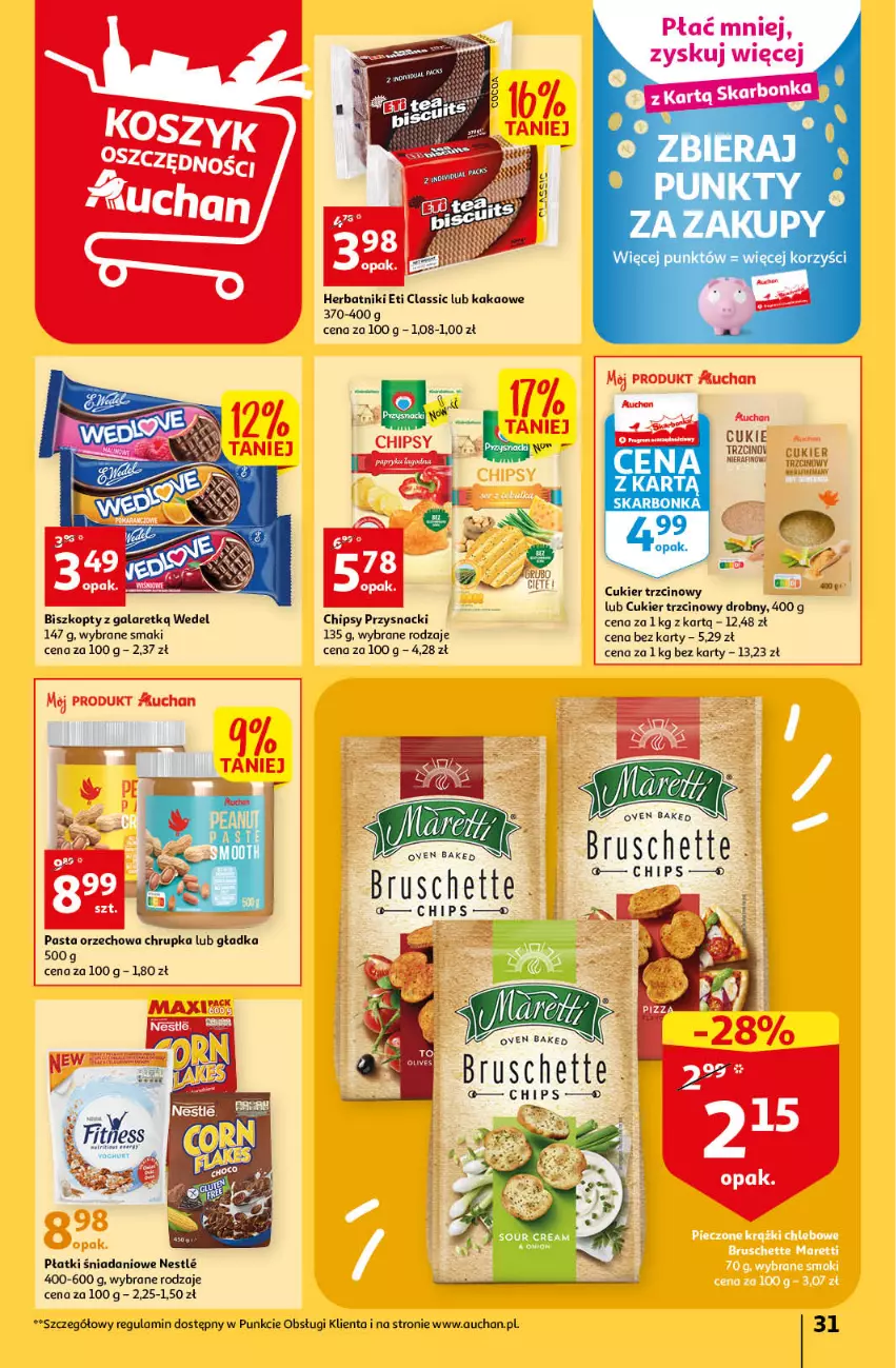 Gazetka promocyjna Auchan - Gazetka Wielkie Porządki w niskich cenach Hipermarket Auchan - ważna 16.02 do 22.02.2023 - strona 31 - produkty: Biszkopty, Bruschette, Chipsy, Cukier, Cukier trzcinowy, Danio, Gala, Herbatniki, Kakao, Przysnacki