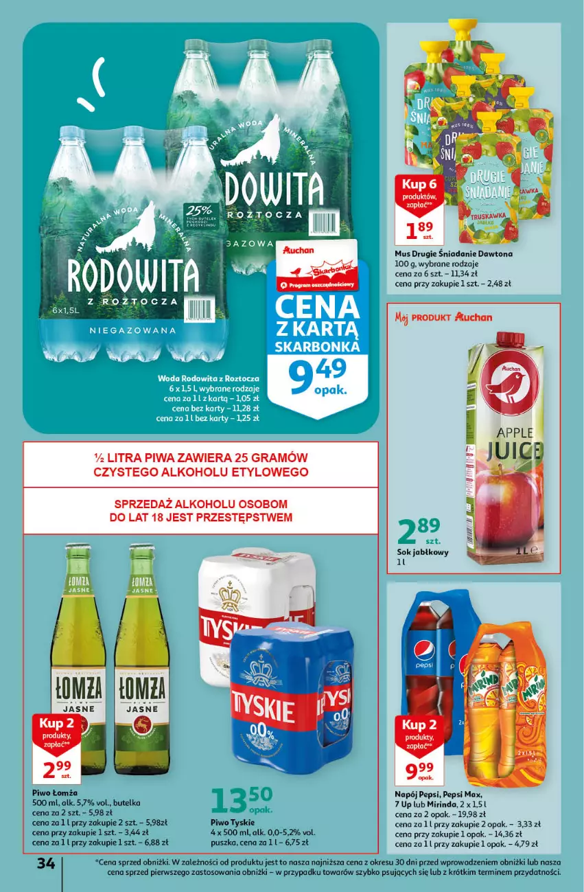 Gazetka promocyjna Auchan - Gazetka Wielkie Porządki w niskich cenach Hipermarket Auchan - ważna 16.02 do 22.02.2023 - strona 34 - produkty: Dawtona, Gra, Mirinda, Mus, Napój, O nas, Pepsi, Pepsi max, Piwa, Piwo, Sok, Sok jabłkowy