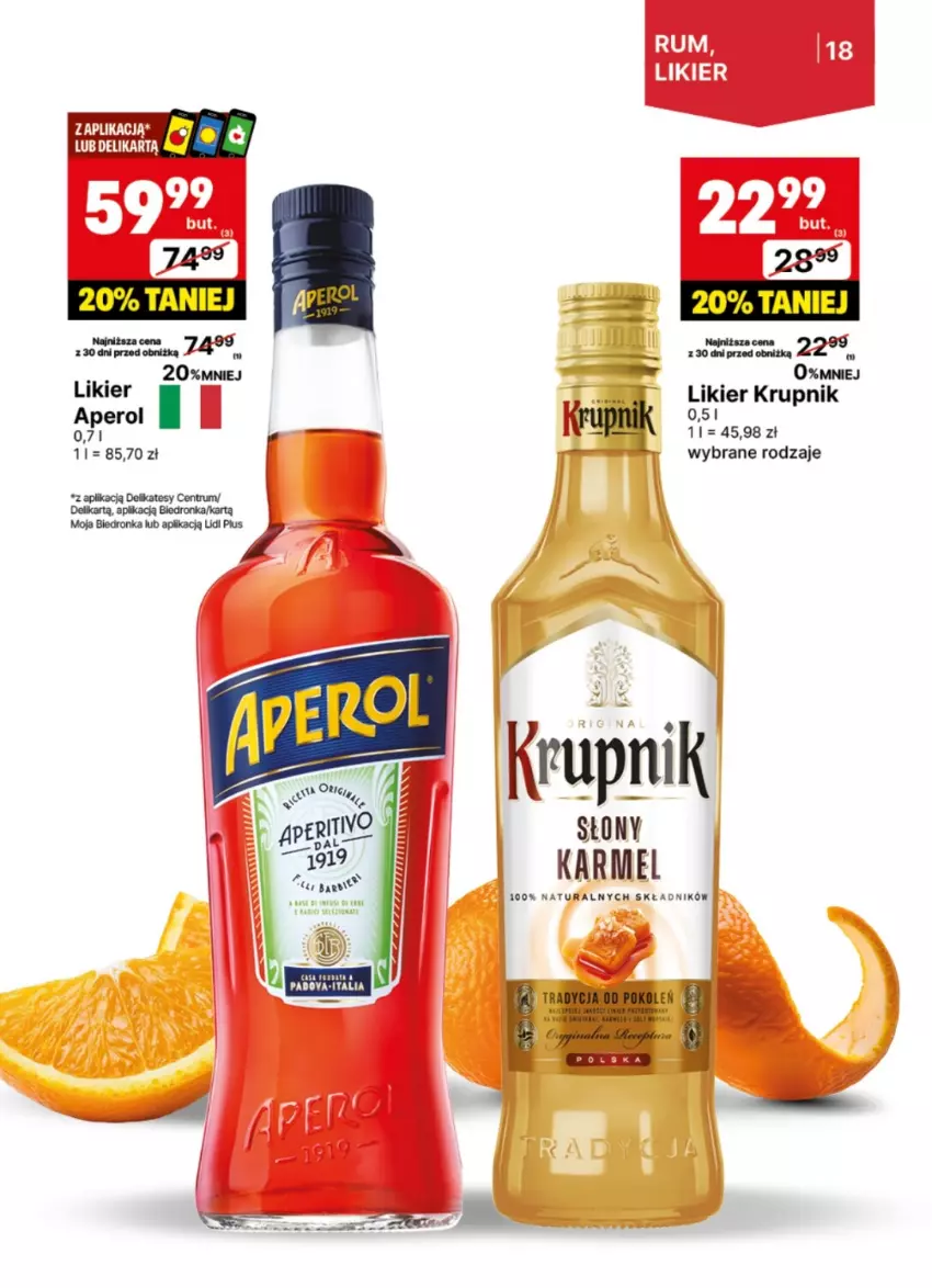 Gazetka promocyjna Delikatesy Centrum - Delibarek DC26-DC27 - ważna 23.06 do 06.07.2025 - strona 18 - produkty: Aperol, Dron, Krupnik, Likier, Rum
