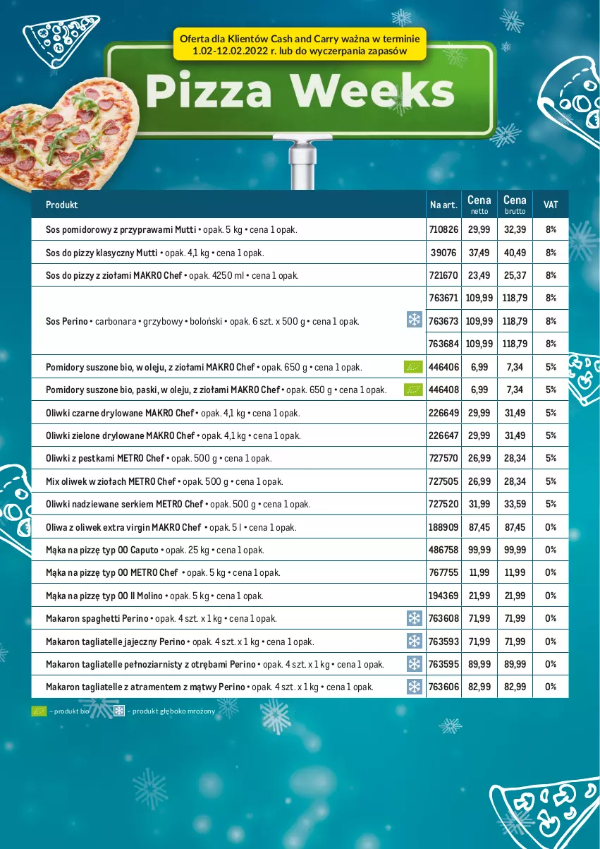 Gazetka promocyjna Makro - [Oferta specjalna] - Pizza Weeks - oferta produktowa - ważna 01.02 do 12.02.2022 - strona 2 - produkty: Gin, Mąka, Makaron, Metro, Metro Chef, Olej, Oliwa z oliwek, Oliwki, Oliwki czarne, Oliwki zielone, Pomidory, Ser, Sos, Sos do pizzy, Sos pomidorowy, Spaghetti, Tagliatelle