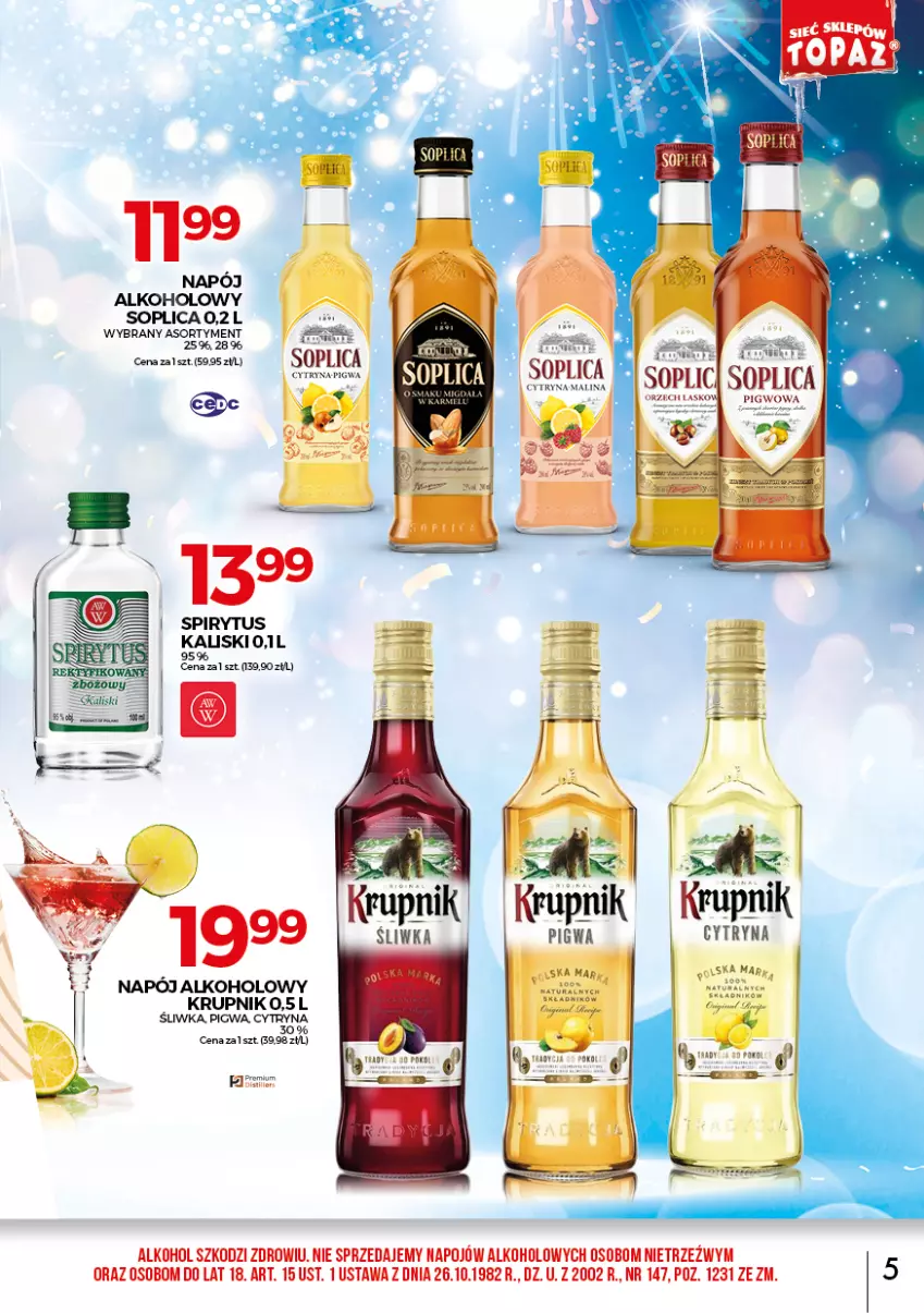 Gazetka promocyjna Topaz - Gazetka - ważna 01.01 do 31.01.2022 - strona 5 - produkty: Fa, Krupnik, Napój, Soplica