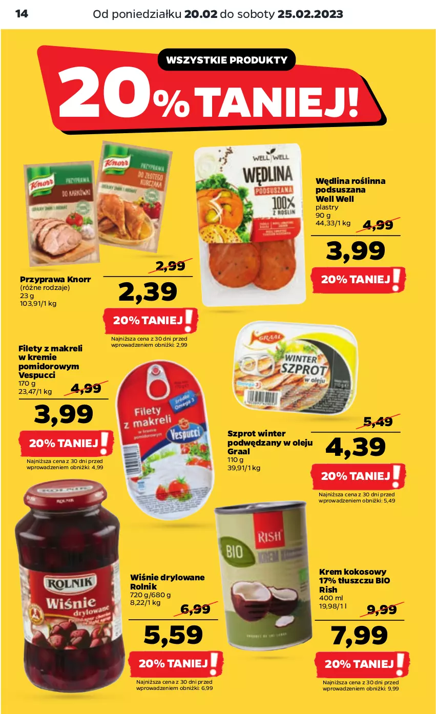 Gazetka promocyjna Netto - Artykuły spożywcze - ważna 20.02 do 25.02.2023 - strona 14 - produkty: Gra, Graal, Knorr, Kokos, Olej, Rolnik, Szprot, Wędlina