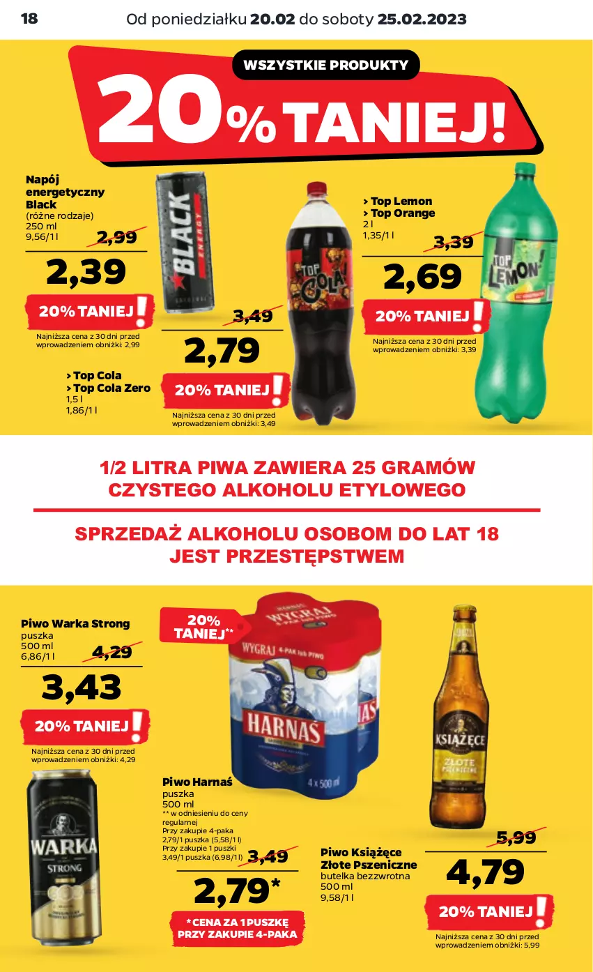 Gazetka promocyjna Netto - Artykuły spożywcze - ważna 20.02 do 25.02.2023 - strona 18 - produkty: Gra, Harnaś, Książęce, Lack, Napój, Napój energetyczny, Piwa, Piwo, Top, Warka