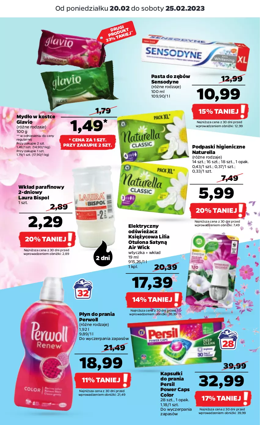 Gazetka promocyjna Netto - Artykuły spożywcze - ważna 20.02 do 25.02.2023 - strona 21 - produkty: Air Wick, Kapsułki do prania, Laur, Mydło, Naturell, Naturella, Pasta do zębów, Persil, Perwoll, Płyn do prania, Podpaski, Sensodyne