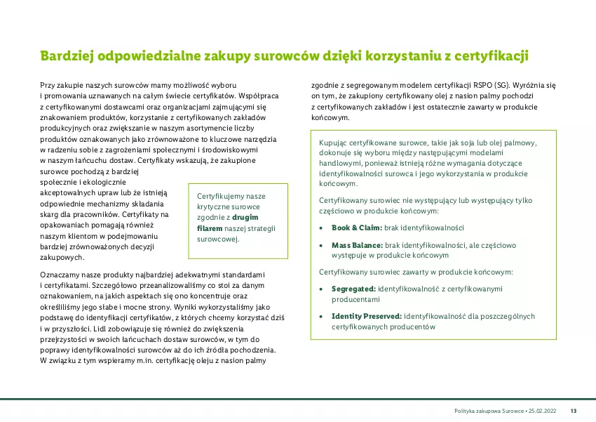 Gazetka promocyjna Lidl - Polityka zakupowa Surowce - ważna 25.02.2022 do 25.02.2030 - strona 14 - produkty: Olej, Ser