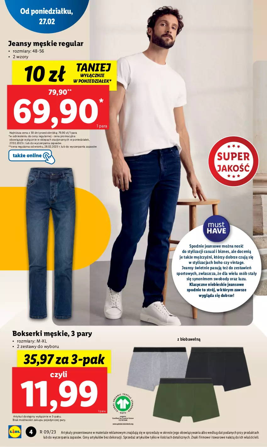 Gazetka promocyjna Lidl - GAZETKA - ważna 27.02 do 04.03.2023 - strona 4 - produkty: Body, Bokserki, Mus, Por, Ser, Spodnie, Spodnie jeans, Sport