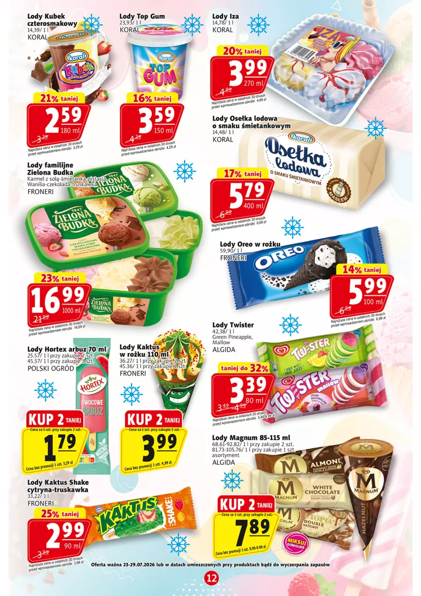 Gazetka promocyjna Prim Market - ważna 23.07 do 29.07.2026 - strona 12 - produkty: Algida, Arbuz, Czekolada, Hortex, Kaktus, Kubek, LG, Lody, Top