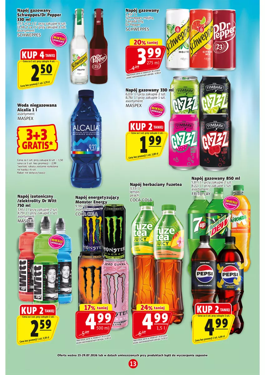 Gazetka promocyjna Prim Market - ważna 23.07 do 29.07.2026 - strona 13 - produkty: Napój, Napój gazowany, Napój izotoniczny, Woda, Woda niegazowana