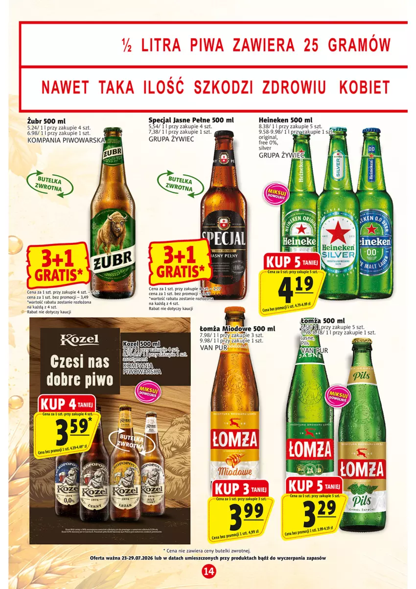 Gazetka promocyjna Prim Market - ważna 23.07 do 29.07.2026 - strona 14 - produkty: Heineken, Kozel, Piwo, Pur