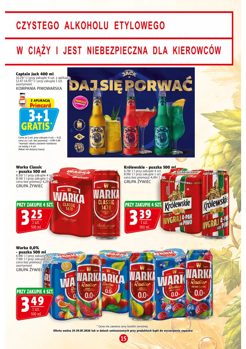 Gazetka promocyjna Prim Market - ważna 23.07 do 29.07.2026 - strona 15 - produkty: Captain Jack, Królewski, Piwo, Warka