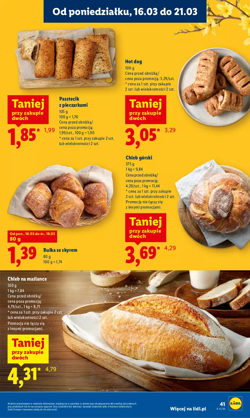 Gazetka promocyjna Lidl - Gazetka ważna od 16.03 do 18.03 - ważna 16.03 do 18.03.2026 - strona 43 - produkty: Bułka, Chleb, Hot dog, Pasztecik z pieczarkami, Piec, Pieczarka