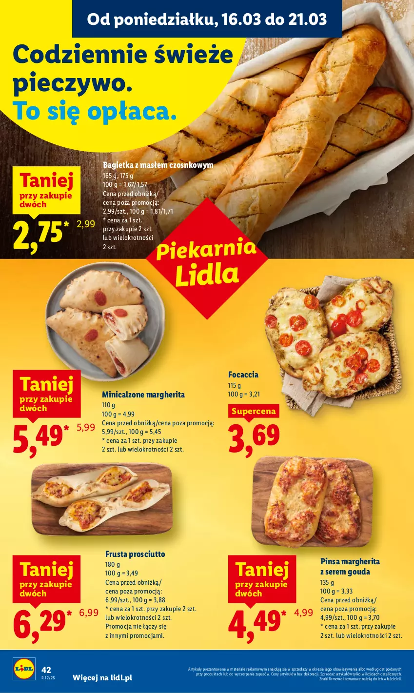 Gazetka promocyjna Lidl - Gazetka ważna od 16.03 do 18.03 - ważna 16.03 do 18.03.2026 - strona 44 - produkty: Bagietka, Focaccia, Gouda, Piec, Pieczywo, Prosciutto, Rust, Ser