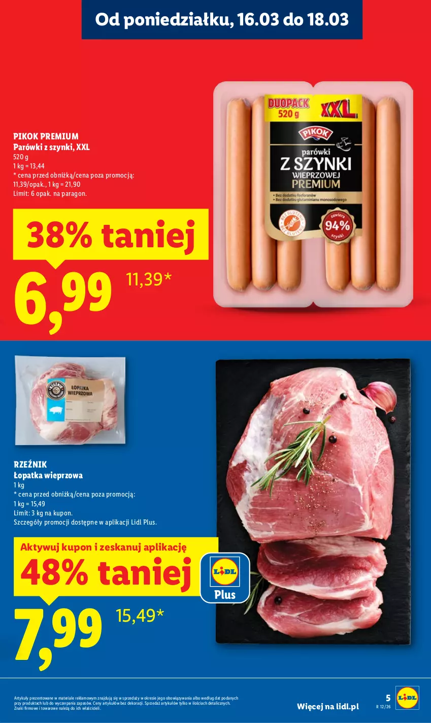 Gazetka promocyjna Lidl - Gazetka ważna od 16.03 do 18.03 - ważna 16.03 do 18.03.2026 - strona 5 - produkty: Parówki, Parówki z szynki, PIKOK