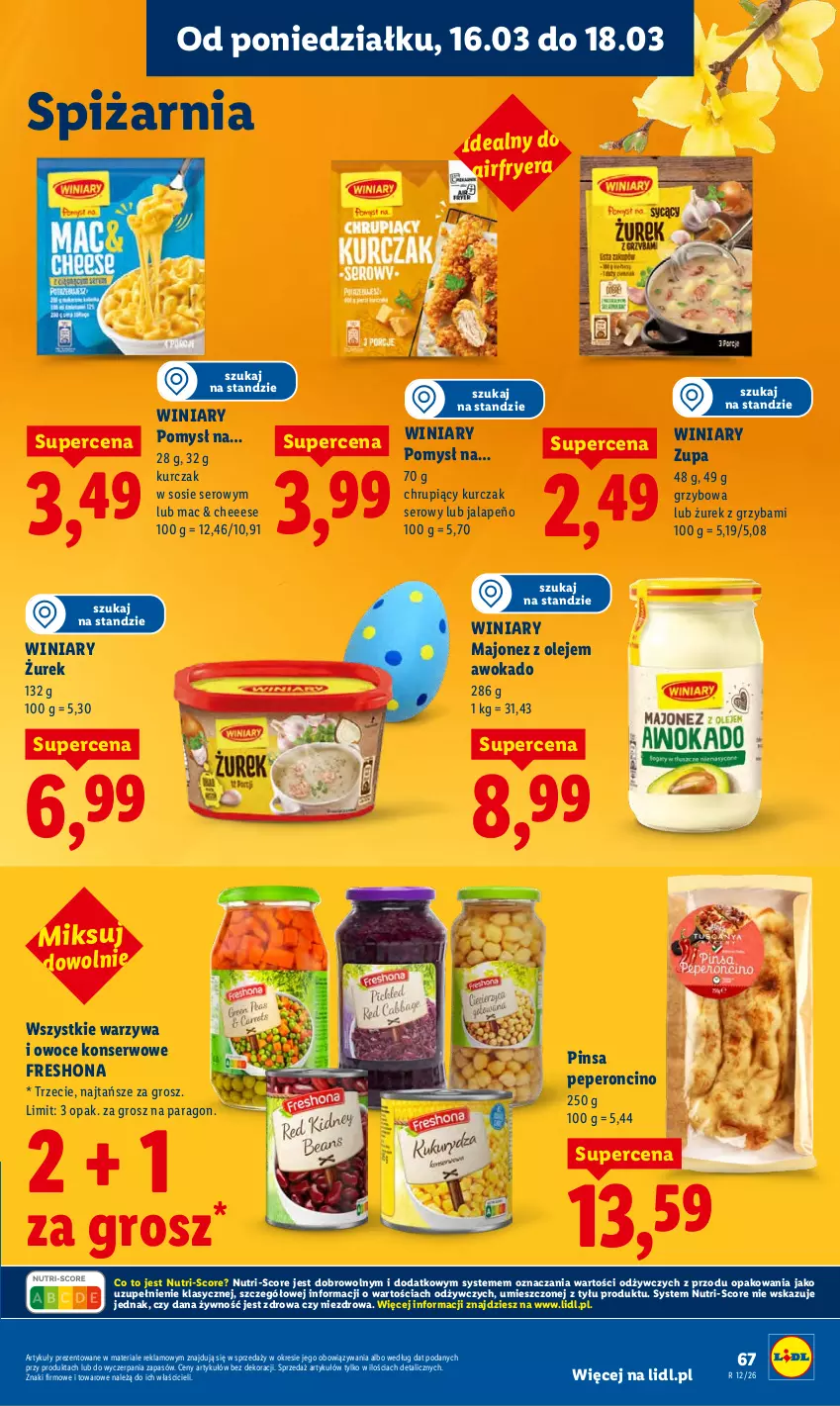 Gazetka promocyjna Lidl - Gazetka ważna od 16.03 do 18.03 - ważna 16.03 do 18.03.2026 - strona 69 - produkty: Kurczak, Majonez, Olej, Owoce, Ser, Sos, Warzywa, Warzywa i owoce, Winiary, Zupa