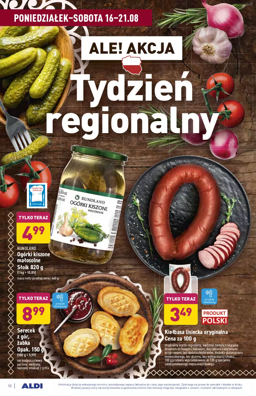 Gazetka promocyjna Aldi - SUPER SMACZNE OKAZJE - ważna 16.08 do 21.08.2021 - strona 10 - produkty: Gin, Grill, Kiełbasa, Runoland, Ser, Tera