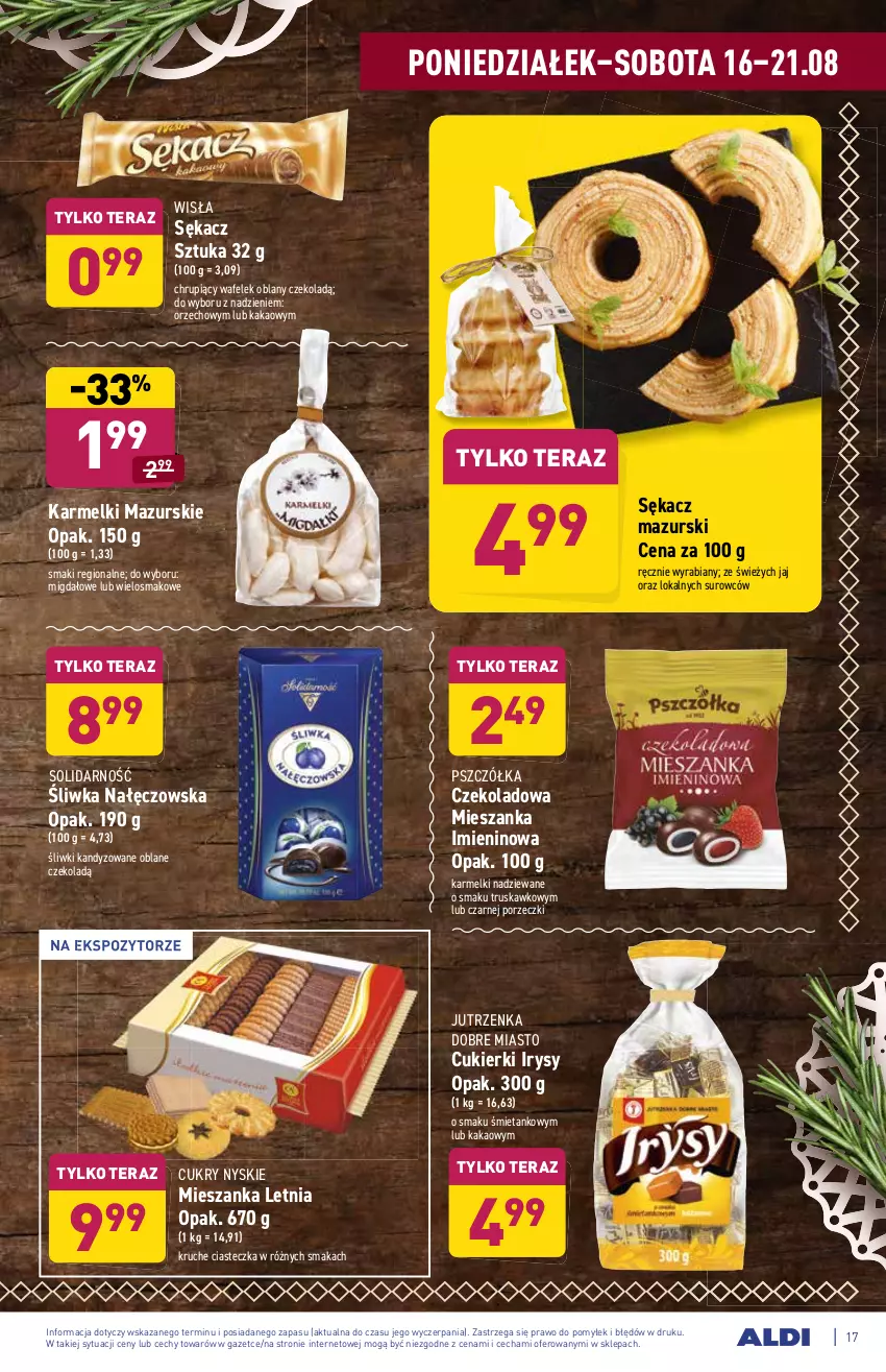 Gazetka promocyjna Aldi - SUPER SMACZNE OKAZJE - ważna 16.08 do 21.08.2021 - strona 17 - produkty: Cukier, Cukierki, Jutrzenka, Kakao, Por, Sękacz, Tera, Wafelek