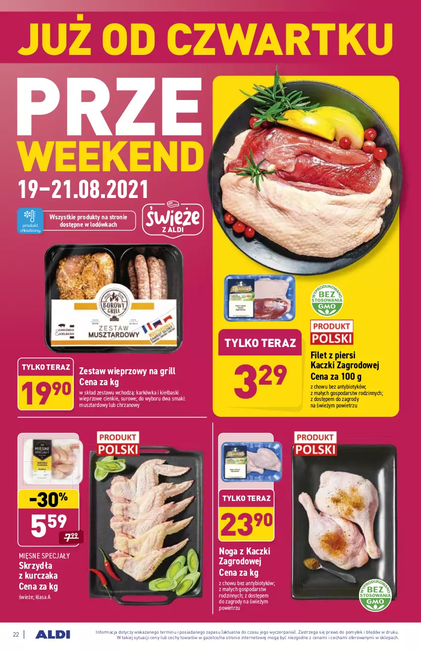 Gazetka promocyjna Aldi - SUPER SMACZNE OKAZJE - ważna 16.08 do 21.08.2021 - strona 22 - produkty: Chrzan, Filet z piersi kaczki, Grill, Kurczak, Lodówka, Mięsne specjały, Mus, Noga z kaczki, Tera