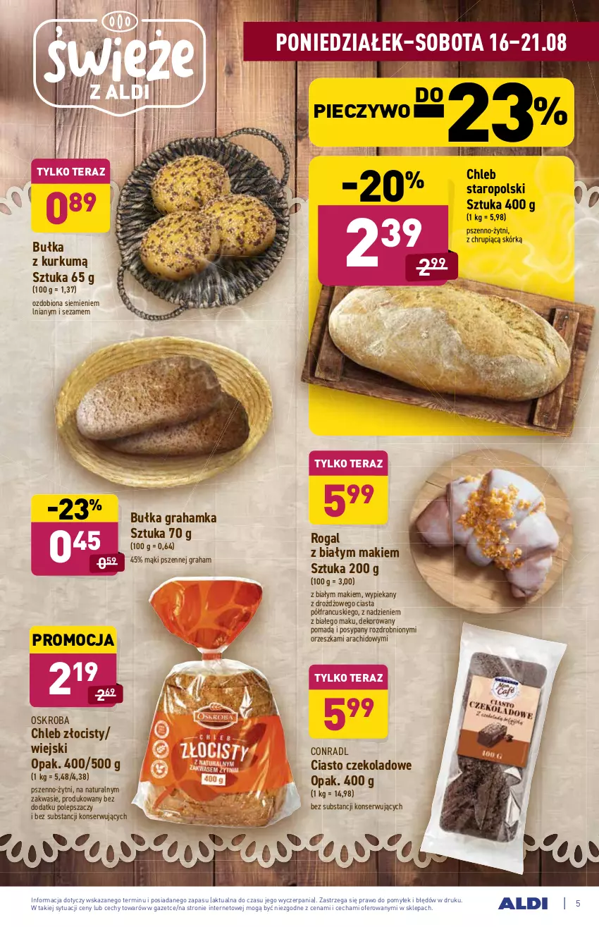 Gazetka promocyjna Aldi - SUPER SMACZNE OKAZJE - ważna 16.08 do 21.08.2021 - strona 5 - produkty: Bułka, Bułka grahamka, Chleb, Ciasto czekoladowe, Gra, Piec, Pieczywo, Rogal, Ser, Sezam, Tera