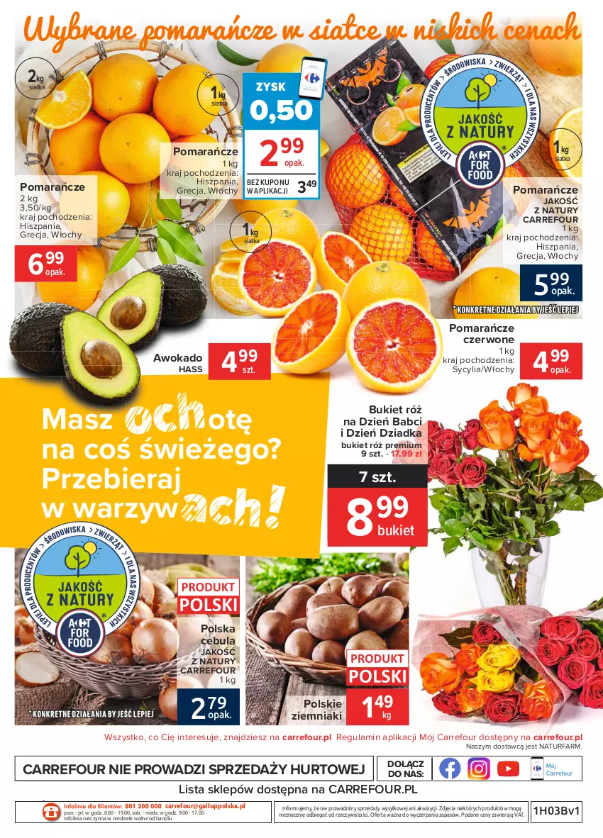 Gazetka promocyjna Carrefour - Gazetka Carrefour - ważna 18.01 do 25.01.2021 - strona 4 - produkty: Bukiet, Cebula, Fa, HP, O nas, Pomarańcze, Siatka, Ziemniaki