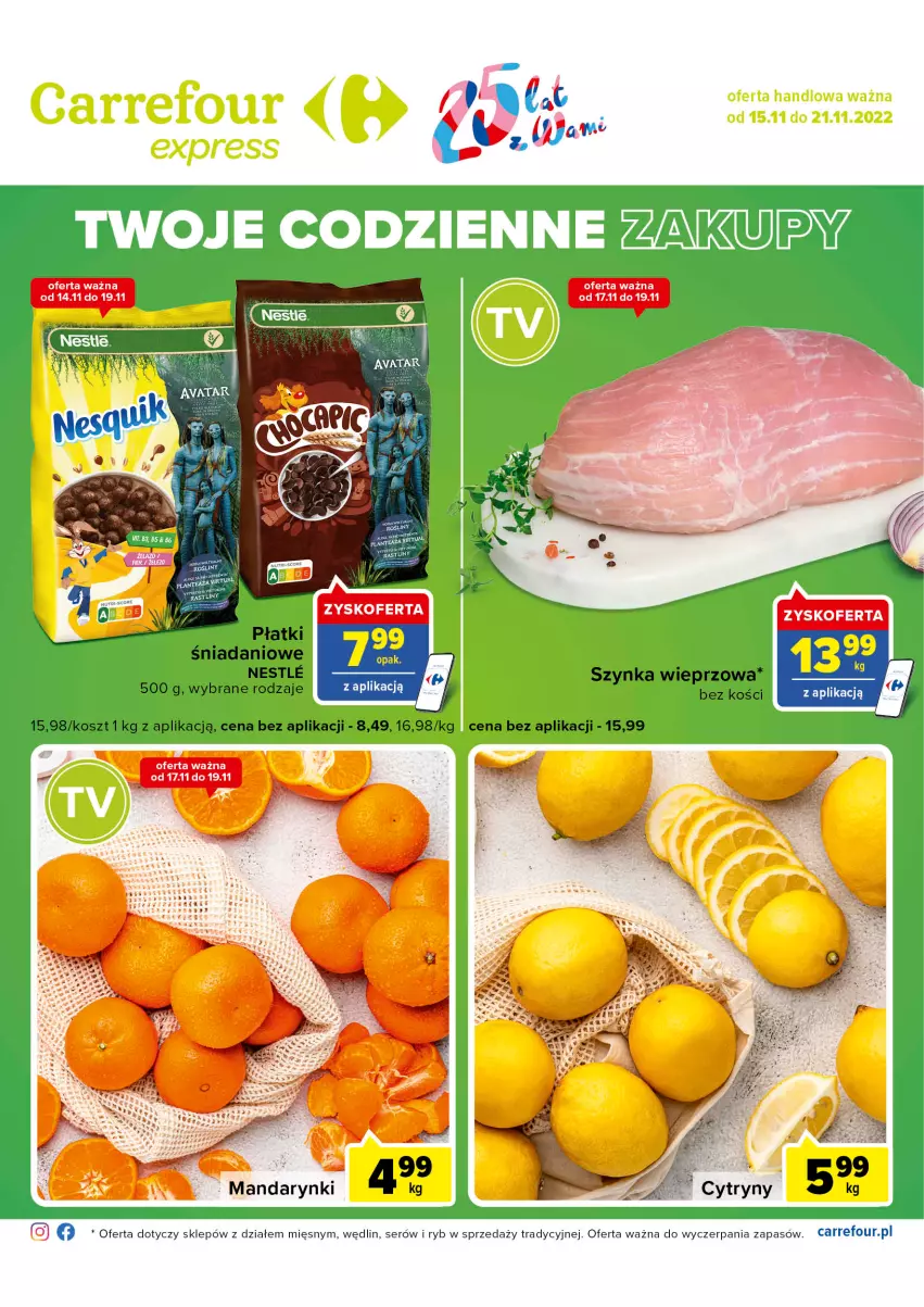 Gazetka promocyjna Carrefour - Gazetka Express - ważna 15.11 do 21.11.2022 - strona 1 - produkty: Danio, LG, Ser, Szynka, Szynka wieprzowa