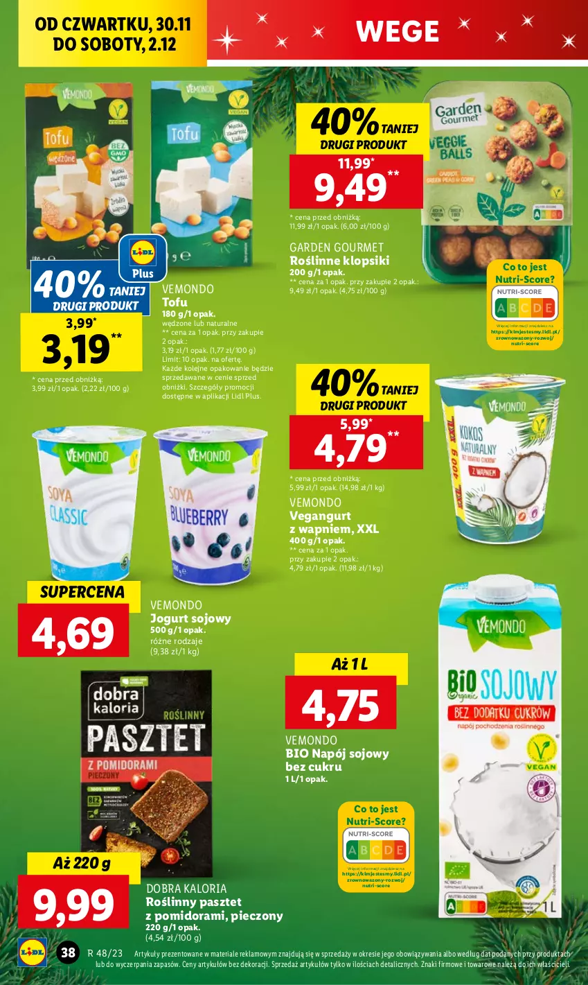 Gazetka promocyjna Lidl - GAZETKA - ważna 30.11 do 02.12.2023 - strona 40 - produkty: Jogurt, Klopsiki, Napój, Olej, Pasztet, Piec, Tofu, Vegangurt, Wazon