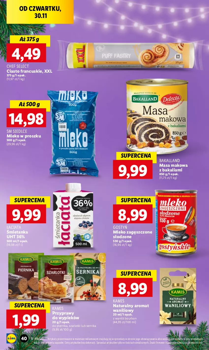 Gazetka promocyjna Lidl - GAZETKA - ważna 30.11 do 02.12.2023 - strona 42 - produkty: Bakalland, Bourbon, Ciasto francuskie, Kamis, Mleko, Mleko w proszku, Mleko zagęszczone, Piernik, Przyprawy, Ser