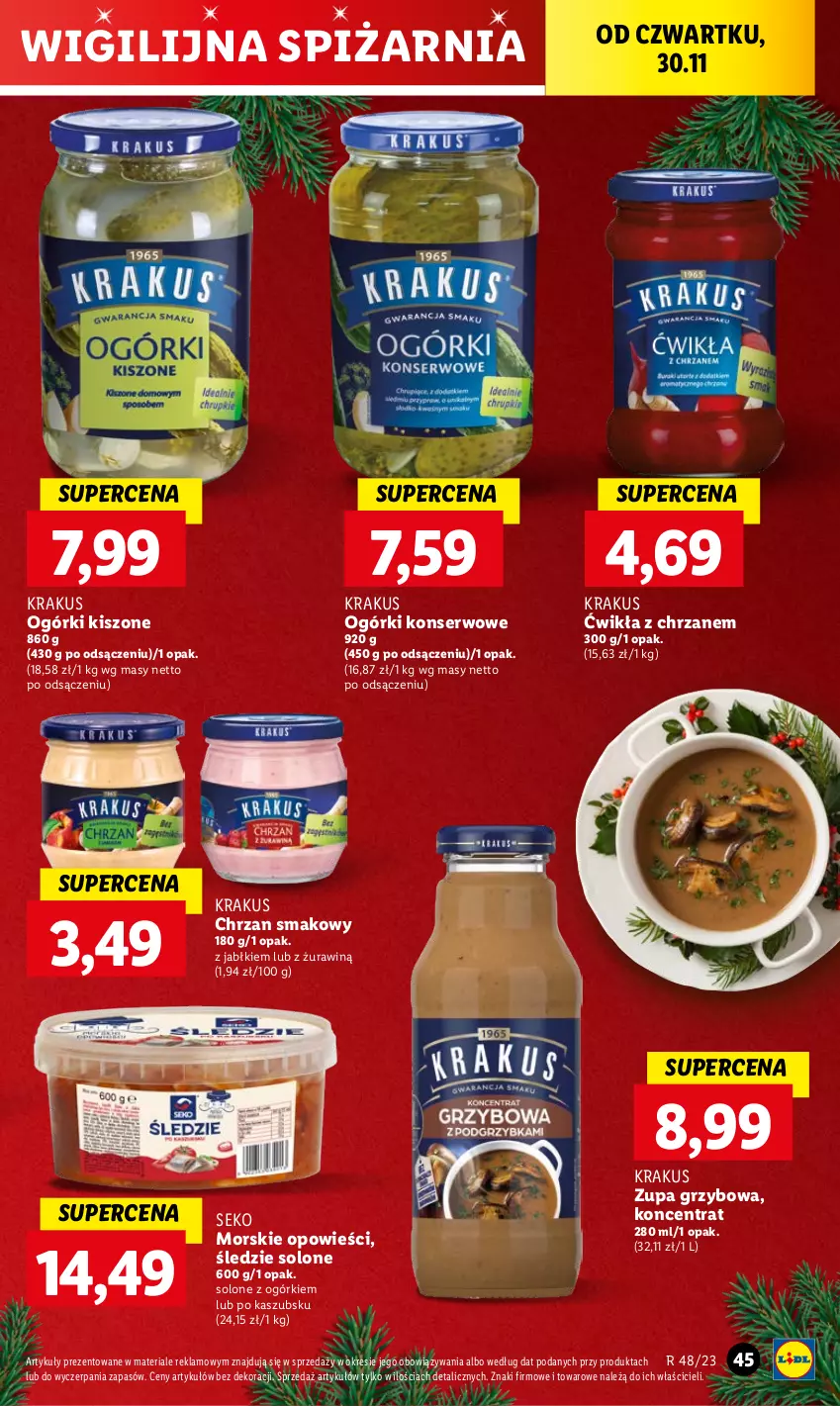 Gazetka promocyjna Lidl - GAZETKA - ważna 30.11 do 02.12.2023 - strona 47 - produkty: Chrzan, Krakus, Ogórki konserwowe, SEKO, Ser, Zupa