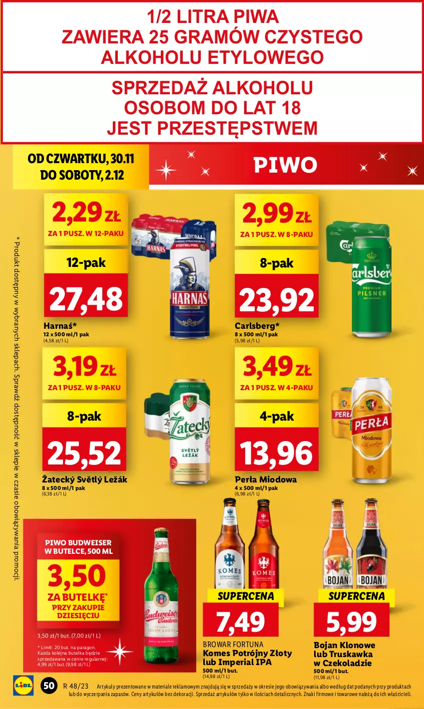 Gazetka promocyjna Lidl - GAZETKA - ważna 30.11 do 02.12.2023 - strona 52 - produkty: Carlsberg, Fortuna, Gra, Harnaś, Olej, Perła, Piwa, Piwo, Ser