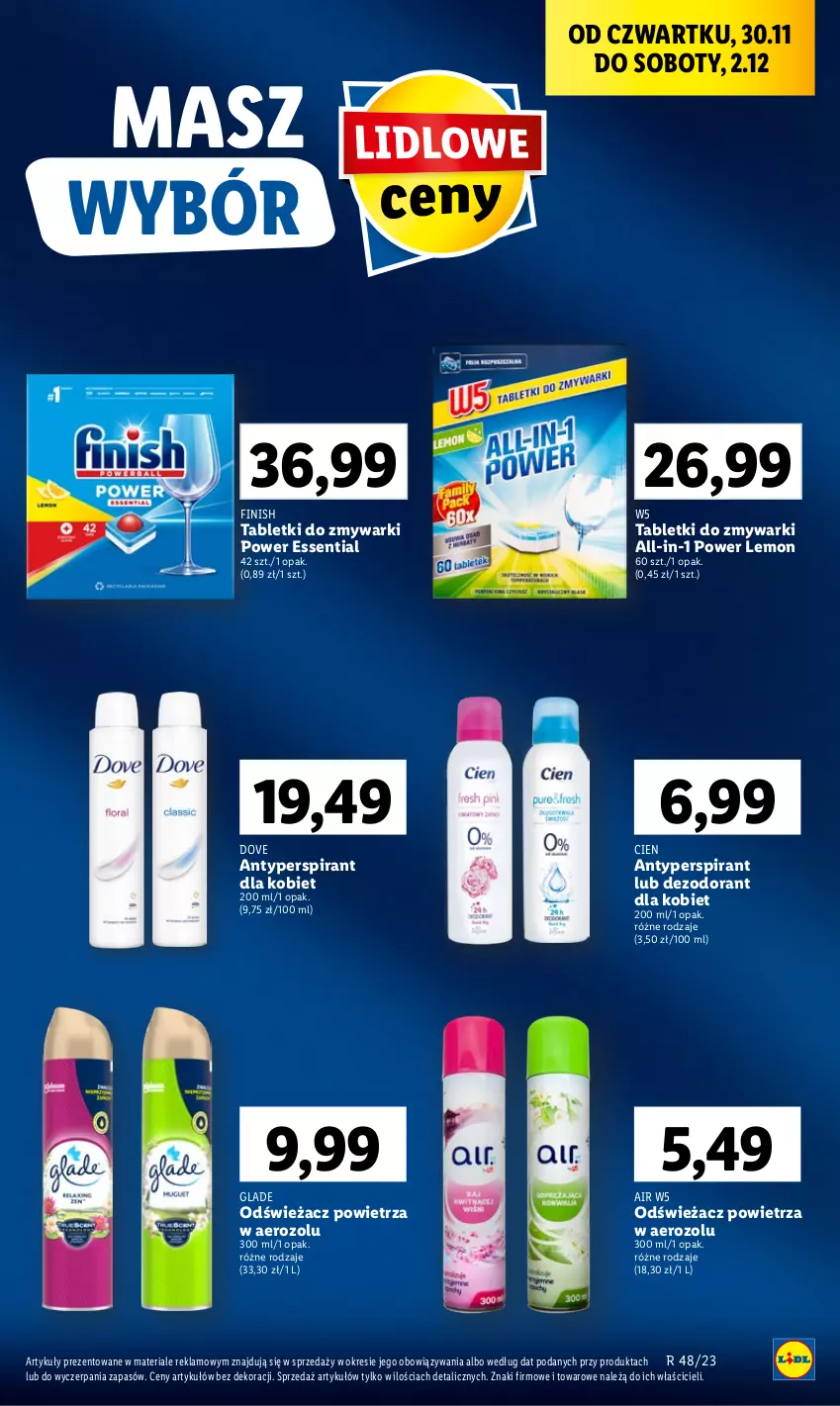 Gazetka promocyjna Lidl - GAZETKA - ważna 30.11 do 02.12.2023 - strona 59 - produkty: Antyperspirant, Dezodorant, Dove, Finish, Odświeżacz powietrza, Tablet, Tabletki do zmywarki, Zmywarki