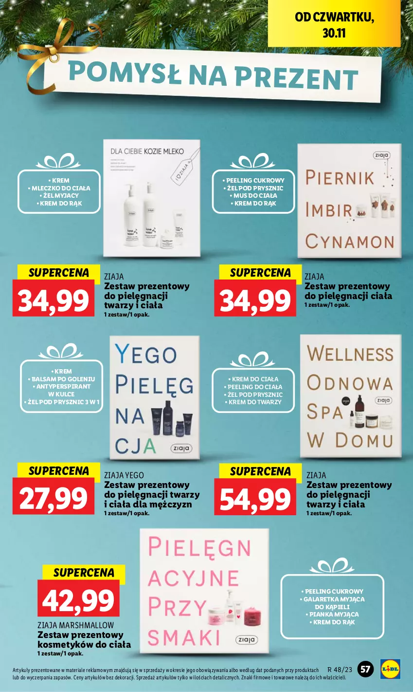 Gazetka promocyjna Lidl - GAZETKA - ważna 30.11 do 02.12.2023 - strona 63 - produkty: Antyperspirant, Balsam po goleniu, Gala, Galaretka, Krem do ciała, Krem do rąk, Krem do twarzy, Mars, Mleczko, Mleczko do ciała, Mus, Peeling, Zestaw prezentowy, Ziaja