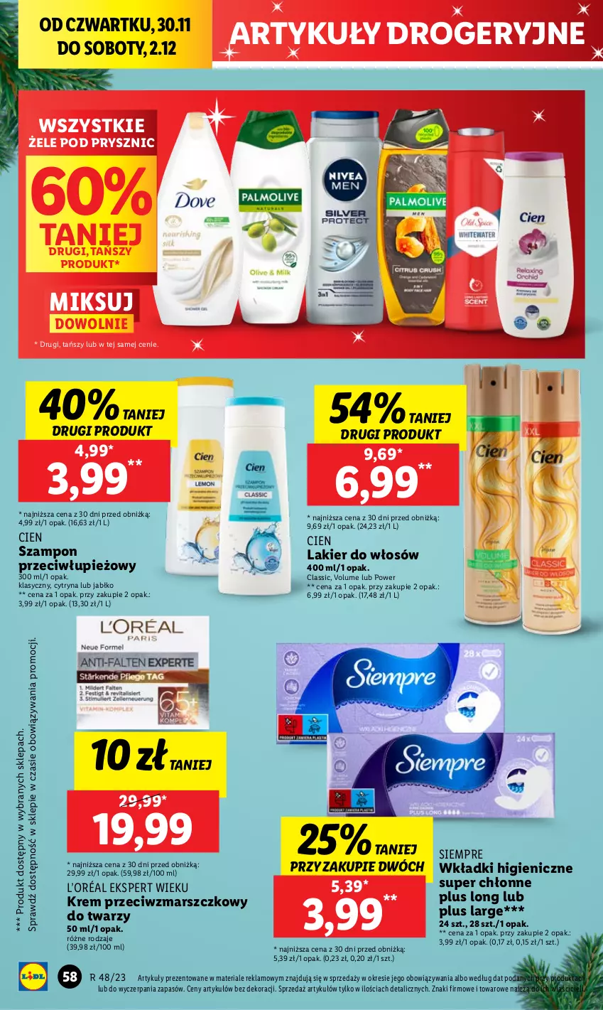 Gazetka promocyjna Lidl - GAZETKA - ważna 30.11 do 02.12.2023 - strona 66 - produkty: Krem przeciwzmarszczkowy, L’Oréal, Lakier, Lakier do włosów, Mars, Szampon, Wkładki